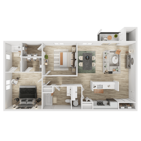 Floor plan for 2 beds, 2 baths, 1012 sqft
